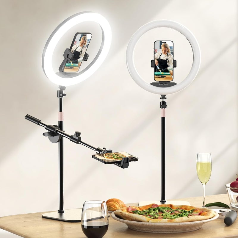 UBeesize 12" Desk Ring Light with Stand and Phone Holder, Overhead Phone Mount for Video Recording, Zoom Meeting, Live Streaming, Tiktok, YouTube，Compatible with iPhone, Android, Cameras - Image 1